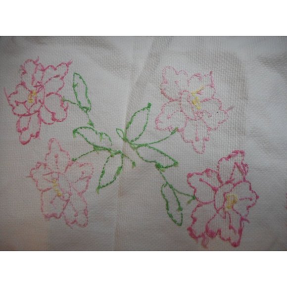 Vintage hand embroidered floral Pink Lace Dresser scarf doily placemat runner #4 - Picture 6 of 6
